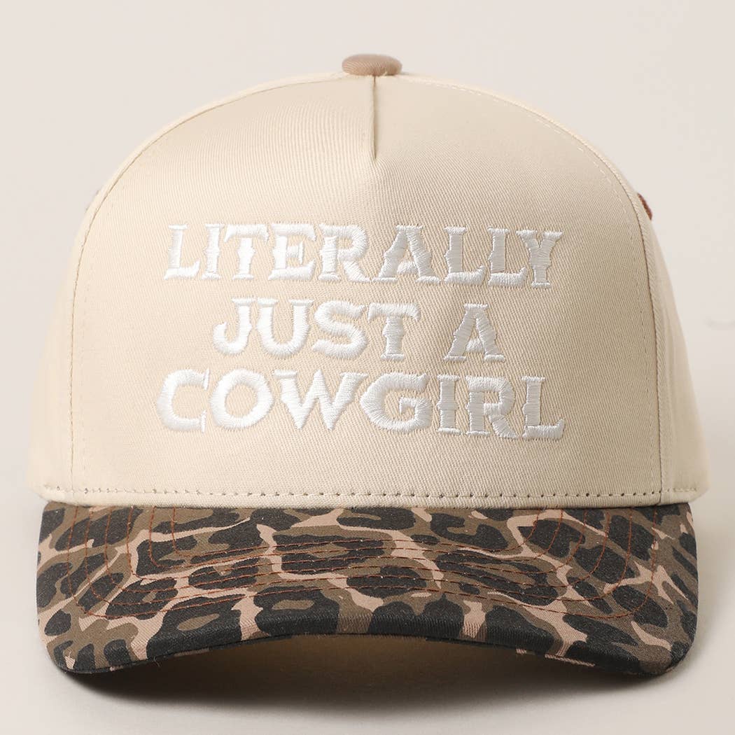 LITERALLY JUST A COWGIRL Leopard Trucker Hat