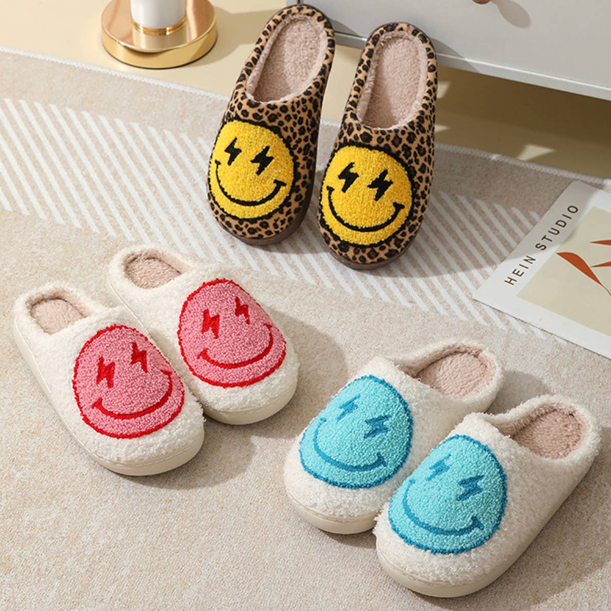 THUNDER EYE SMILING FACE LEOPARD PLUSH SLIPPERS_CWSHS0264