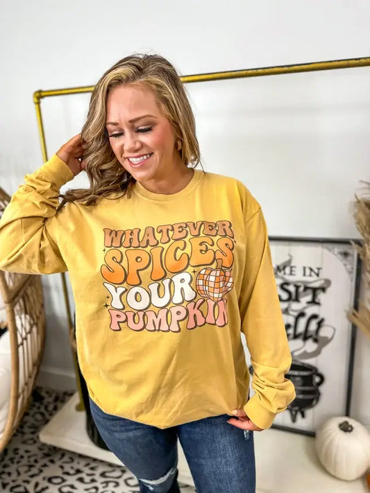 Whatever Spices Your Pumpkin Mustard Long Sleeve Graphic Tee