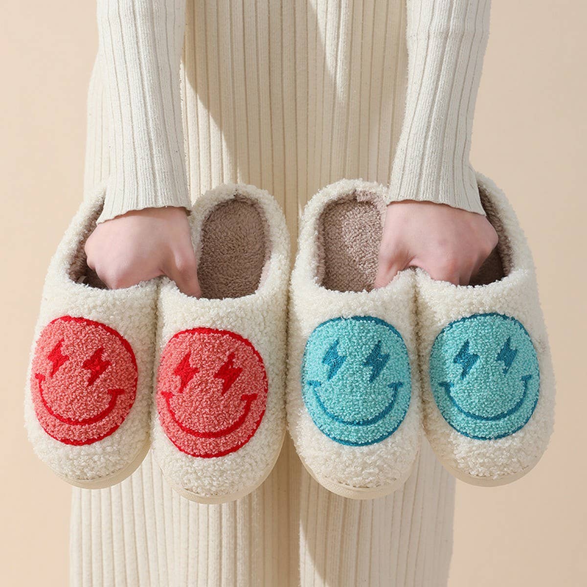 THUNDER EYE SMILING FACE LEOPARD PLUSH SLIPPERS_CWSHS0264