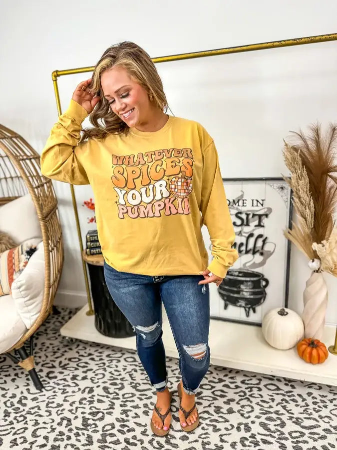 Whatever Spices Your Pumpkin Mustard Long Sleeve Graphic Tee