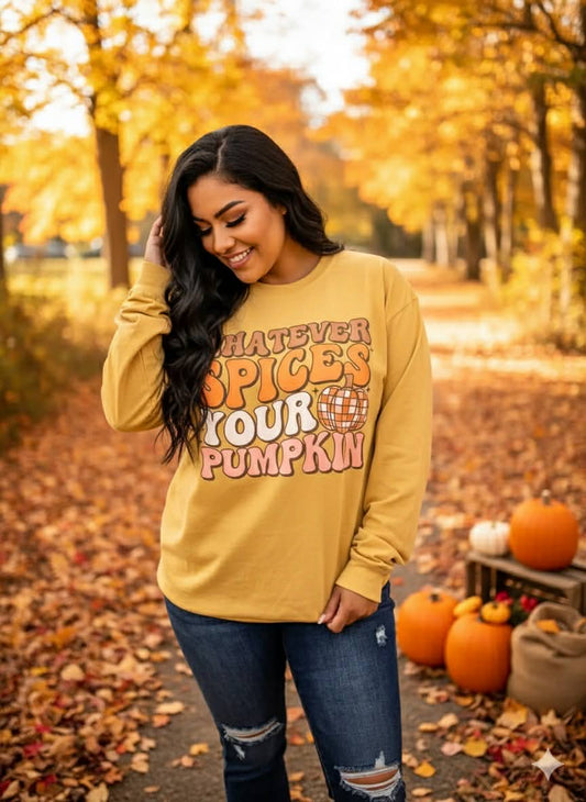 Whatever Spices Your Pumpkin Mustard Long Sleeve Graphic Tee