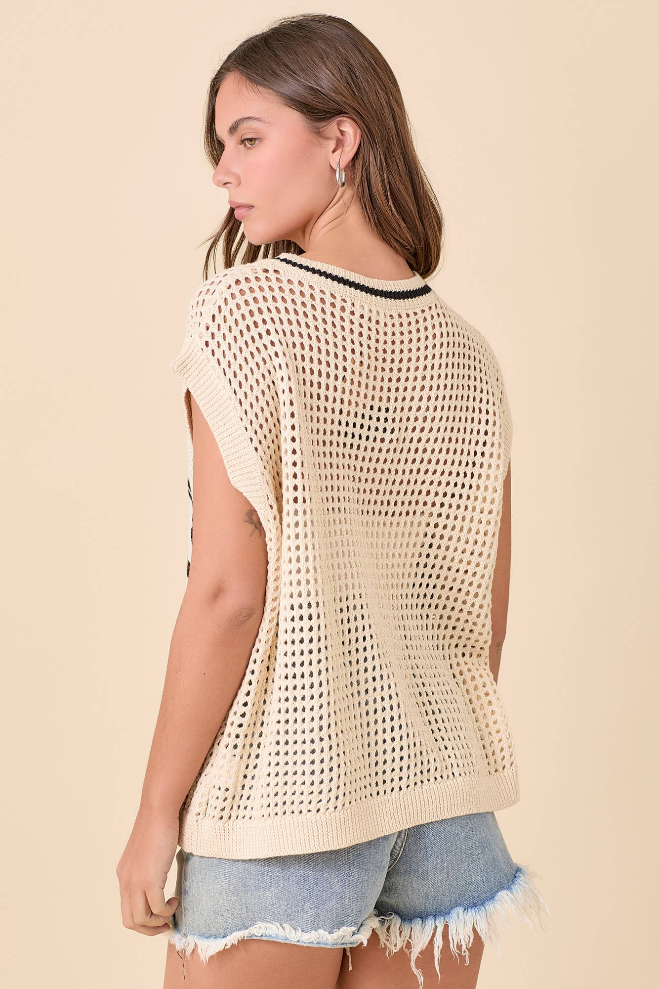 Sweater Knit Top With Ribbon Bow Jacquard
