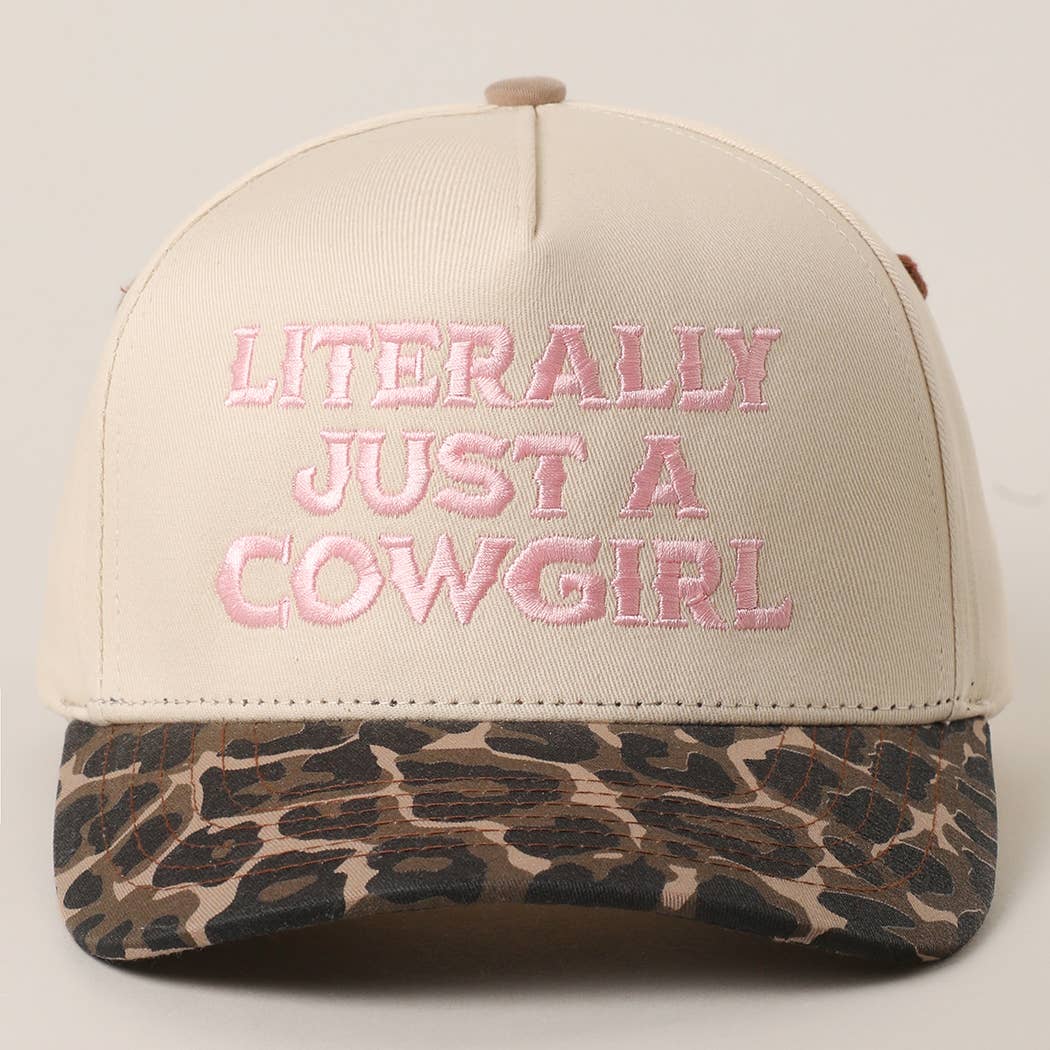 LITERALLY JUST A COWGIRL Leopard Trucker Hat