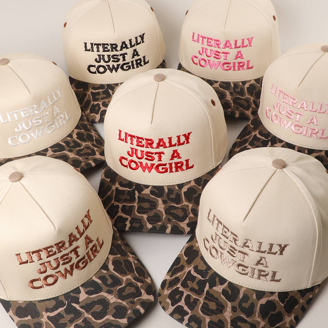 LITERALLY JUST A COWGIRL Leopard Trucker Hat