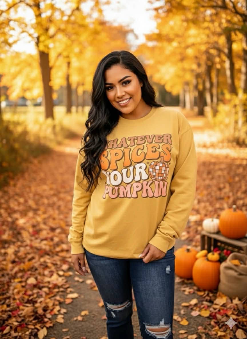 Whatever Spices Your Pumpkin Mustard Long Sleeve Graphic Tee