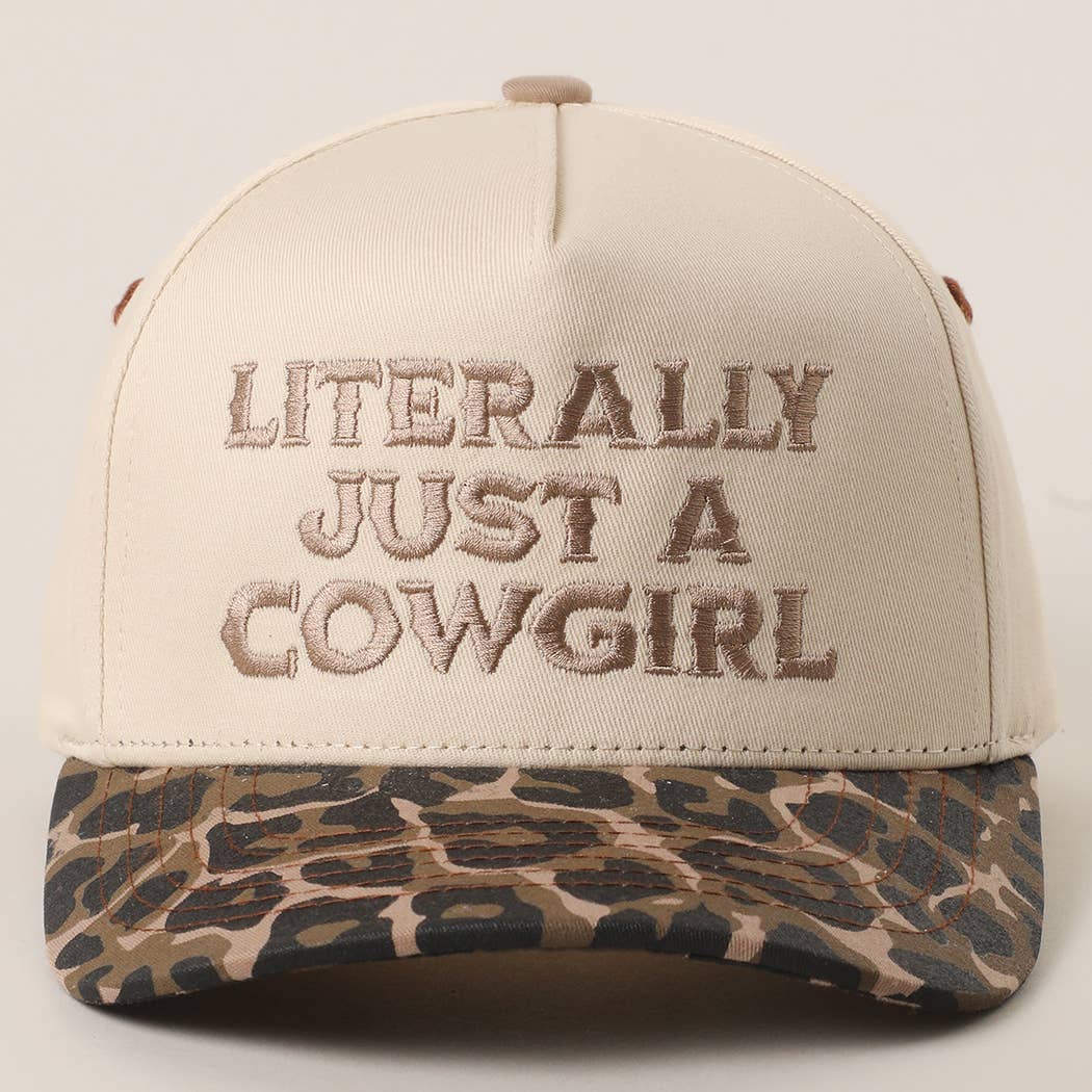 LITERALLY JUST A COWGIRL Leopard Trucker Hat