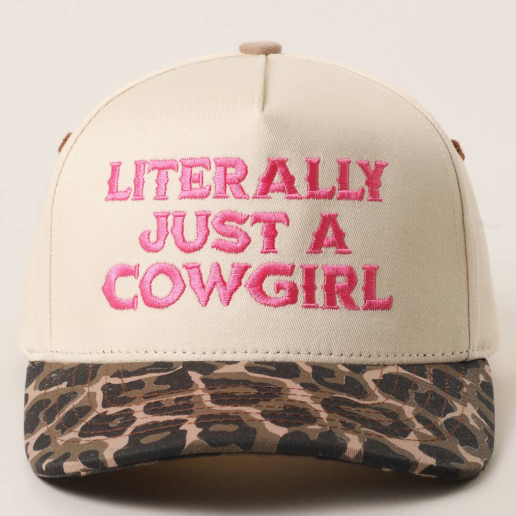 LITERALLY JUST A COWGIRL Leopard Trucker Hat