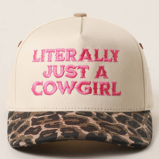 LITERALLY JUST A COWGIRL Leopard Trucker Hat