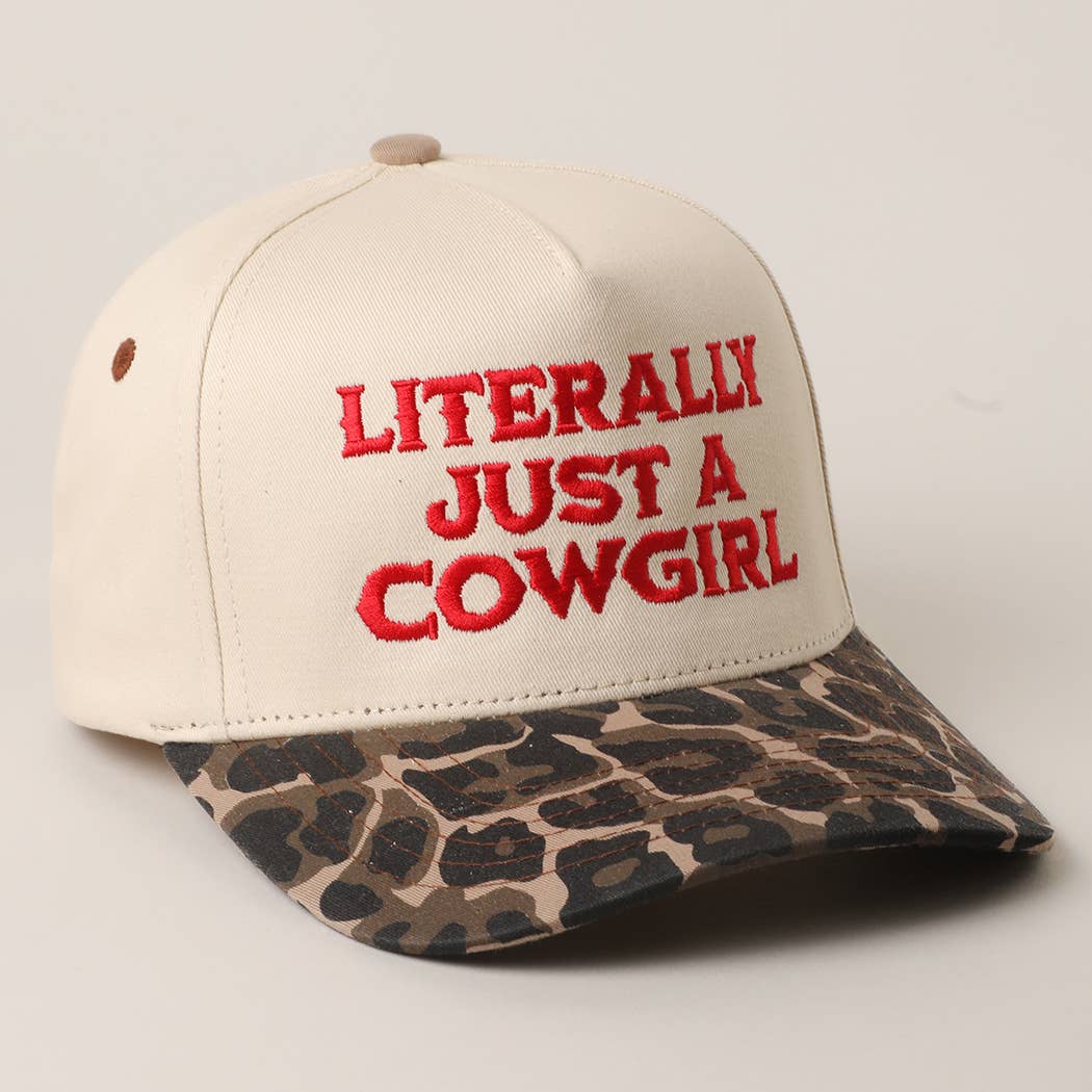 LITERALLY JUST A COWGIRL Leopard Trucker Hat