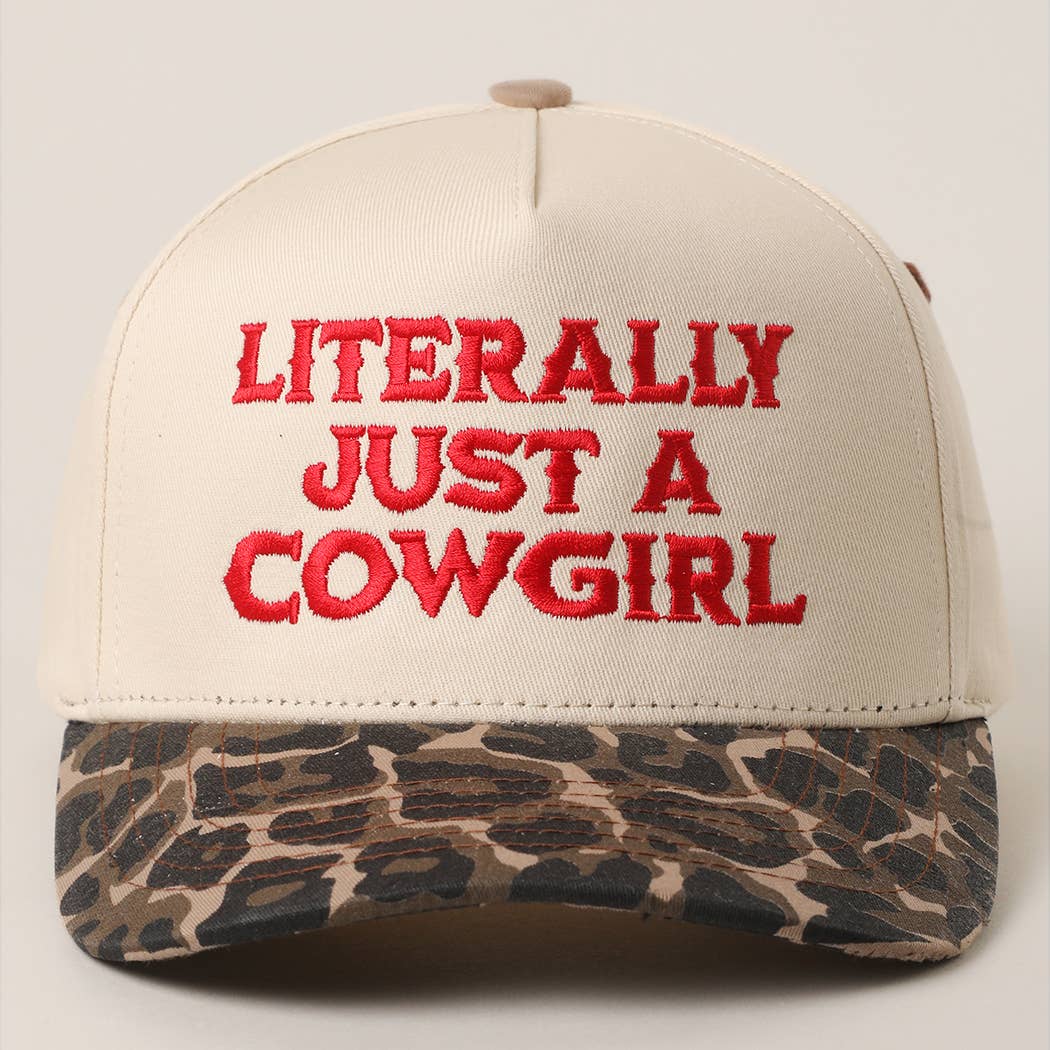 LITERALLY JUST A COWGIRL Leopard Trucker Hat