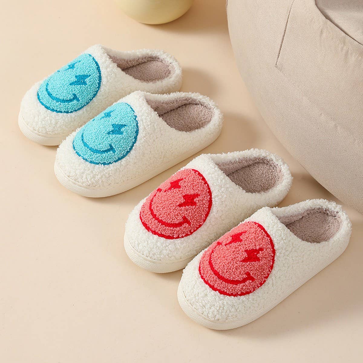 THUNDER EYE SMILING FACE LEOPARD PLUSH SLIPPERS_CWSHS0264